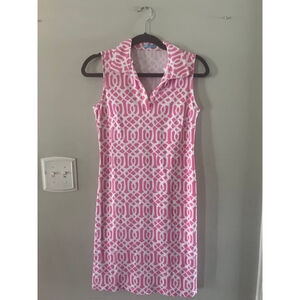 J McLaughlin Catalina Cloth Dress XS Pink White Geometric Sleeveless Golf Resort